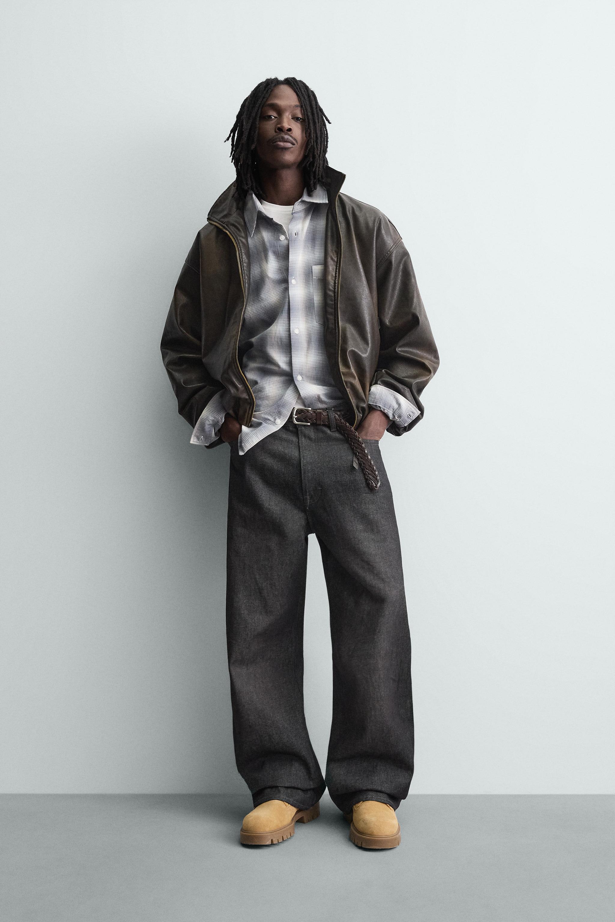BLOUSON EN MATIÈRE SYNTHÉTIQUE EFFET DÉLAVÉ